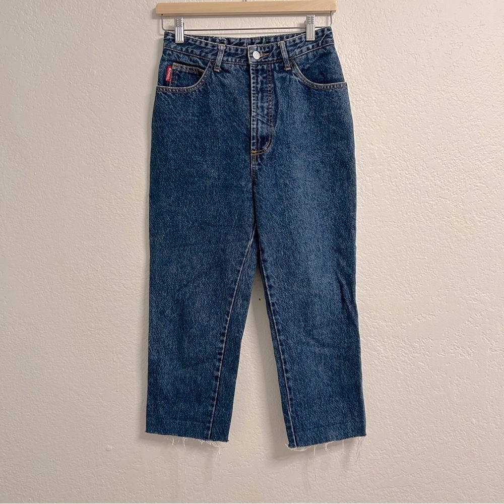 BONGO Jeans USA Made Size 7‎ High Rise Straight Cropped 100% Cotton Raw Hem